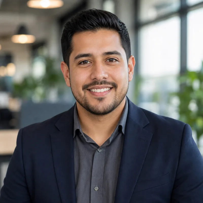 Fictional portrait of Carlos Ramirez in a modern office
