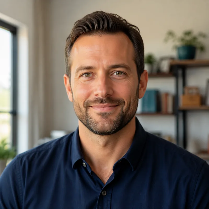 Fictional portrait of Ethan Cole in a home office